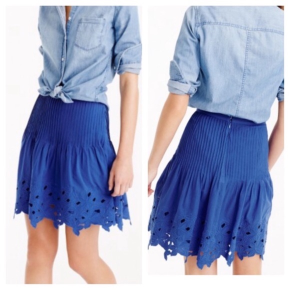 J. Crew Dresses & Skirts - NWT JCrew Eyelet Floral Mini Blue Pleated Skirt
